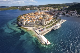 The old town centre of Korcula town seen from the air, Croatia, Europe