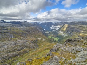 View to Geiranger from the pass road Dalsnibba, mountain, autumn, Geiranger, Møre og Romsdal,