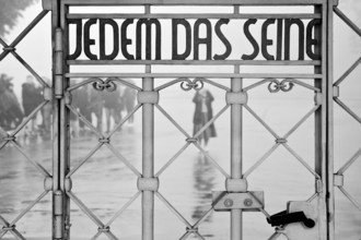 Tor tor to the beech forest concentration camp with the slogan Jedem das Seine on the entrance