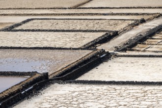 Sea salt extraction, Janubio salt works, Salinas de Janubio, Lanzarote, Canary Islands, Spain,