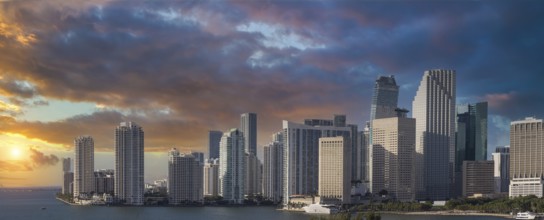 USA, scenic Miami harbor panoramic skyline close to Miami port and Biscayne bay, North America