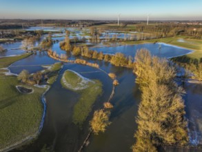Selm, North Rhine-Westphalia, Germany, flood on the Lippe, river in the Ruhr area, the fields, the