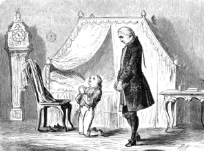 Prince Friedrich at evening prayer, piety, Christian, Prussian history, bedchamber, bed with