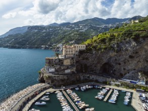 Maiori from a drone, Amalfi Coast, Salerno, Campania, Italy, Europe