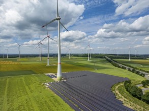 Wind farm near Marsberg, photovoltaic system, utilisation of land for renewable energies,