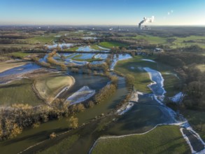 Selm, North Rhine-Westphalia, Germany, flood on the Lippe, river in the Ruhr area, the fields, the
