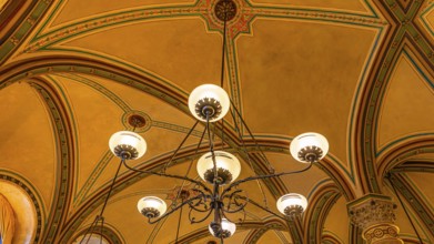 Chandelier and ceiling vault in Cafe Central, Herrengasse, Vienna, Austria, Europe