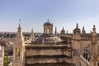 Gothic cathedral with towers and rich architecture in an urban setting, Seville