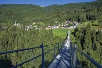 Suspension bridge at Matrei-Trautson Castle, Matrei am Brenner, Wipptal, Tyrol, Austria, Europe
