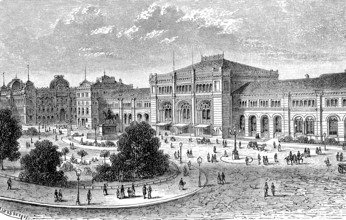 Railway station, imperial post office and telegraph building in Hanover, Lower Saxony, Germany, in