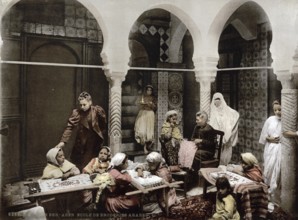 Arab Embroidery School, Algiers, Algeria, ca 1890, Historical, digitally restored reproduction from