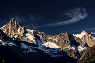 The Bietschhorn near Visperterminen, Swiss Alps, mountain, church, church tower, village, mountain