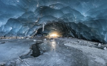 Glacier cave, ice cave, Morteratsch Glacier, Engadin, Grisons, Switzerland, Europe