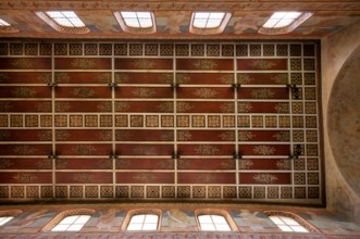 Interior view, nave, wall painting, ceiling painting, parish church of St George, Oberzell,