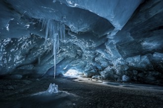 Glacier cave, ice cave, Morteratsch Glacier, Engadin, Grisons, Switzerland, Europe