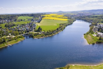 Malter dam and village with railway viaduct, in the background the town of Dippoldiswalde and