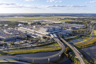 Aerial view of Orlando International Airport with terminal in Orlando, USA, North America