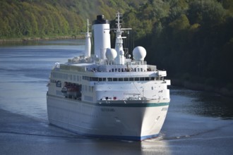 Cruise ship DEUTSCHLAND sailing in the Kiel Canal, NOK, Kiel Canal, Schleswig-Holstein, Germany,