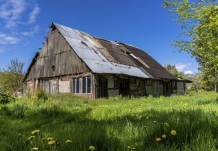 Abandoned and derelict farmhouses on undeveloped land in Rügen, Mecklenburg-Vorpommern, Germany,