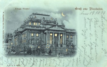 Historical postcard, picture postcard, Royal Theatre, Wiesbaden, Hesse, Germany, digitally enhanced