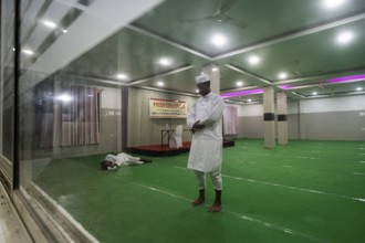 Hajj pilgrim offer prayers Hajj Musafir Khana before leaving to the airport, in Guwahati, India on