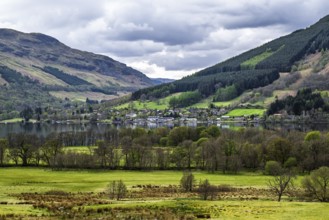 Farm and mountains, Loch Earn, Southern Highlands, Scotland, United Kingdom, Europe