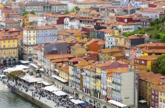 Rooftops of historic buildings in Ribeira area, city of Porto, Portugal, Europe