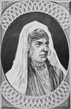 Portrait of a young woman from Kashmir, serious look, precious jewellery, necklace, diadem, nose
