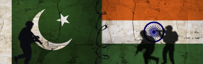 Conflict between India and Pakistan concept. Political tension between India and Pakistan. Pakistan