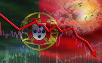 Portugal financial fall on economy market. Portugal financial crisis on economic graph