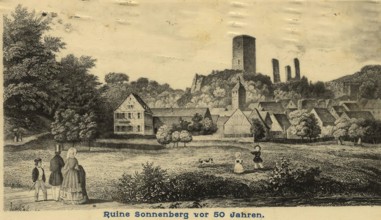 Historical postcard, picture postcard, Sonnenberg ruins near Wiesbaden, Hesse, Germany, digitally