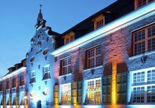 Kevelaer in the light, light installation Priseterhaus in the evening, Kevelaer, Lower Rhine, North