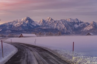 Winter landscape in the Allgäu near Halblech at sunrise