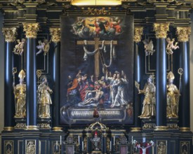 High altar with Lenten cloth, painted by Paul Honecke in 1626, baroque collegiate church, built