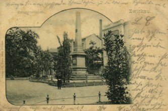 Historical postcard, picture postcard, war memorial in Zwickau, Saxony, Germany, digitally enhanced