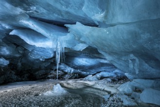 Glacier cave, ice cave, Morteratsch Glacier, Engadin, Grisons, Switzerland, Europe