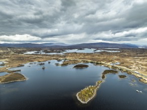 Rannoch Moor from a drone over Loch Ba and Loch of the Armpit, A82 Highland Way, Argyll and Bute,