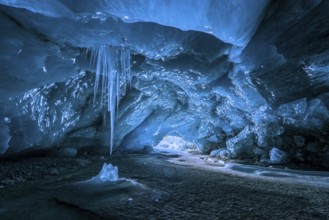 Glacier cave, ice cave, Morteratsch Glacier, Engadin, Grisons, Switzerland, Europe