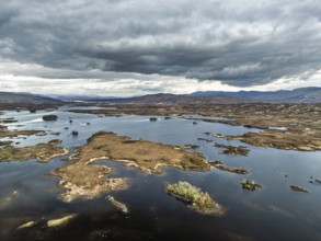 Rannoch Moor from a drone over Loch Ba and Loch of the Armpit, A82 Highland Way, Argyll and Bute,