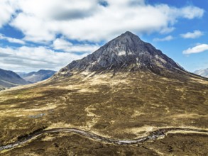 The Buachaille Mountain and Moors over Glen Etive Valley from a drone, Buachaille Etive Mòr, The