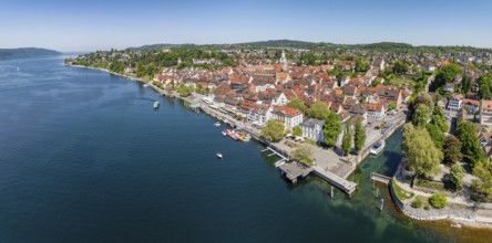 Aerial view, panorama of Überlingen on Lake Constance with the historic old town and the lakeside