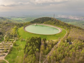 Upper reservoir, view over a water reservoir in a wooded and extensive landscape, Glems reservoir,