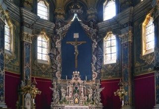 Altar with Lenten cloth, 18th century, in Mariae Cathedral, Brixen, South Tyrol, Northern Italy