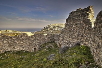 HDR, View from a ruin to the sea and a rocky landscape, Archangelos, Castle, Place, Castle of