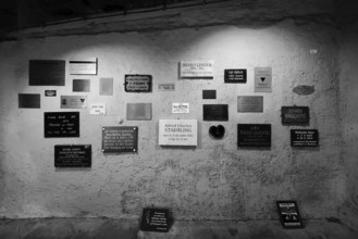 Memorial plaques in the camp crematorium, former beech forest concentration camp, now a