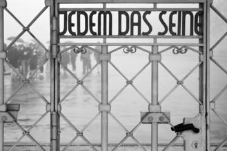Tor tor to the beech forest concentration camp with the slogan Jedem das Seine on the entrance