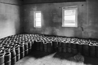 Mortuary with urns in the crematorium, former beech forest concentration camp, today a