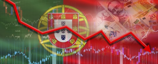 Portugal financial crisis on economic graph. Financial fall of Portugal on economy market