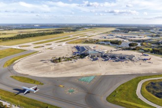 Aerial view of Orlando International Airport with terminal Southwest Airlines Concourse Airside 2