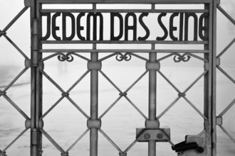 Tor tor to the beech forest concentration camp with the slogan Jedem das Seine on the entrance